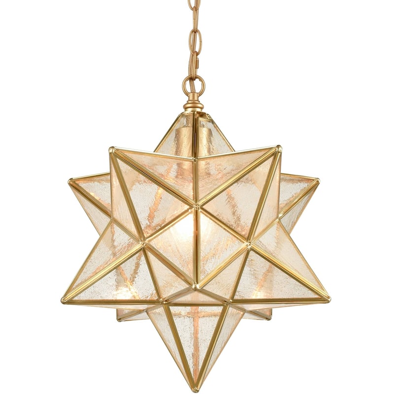 Malgrate Brass Moravian Star Pendant Light 14-inch Seeded Glass Shade
