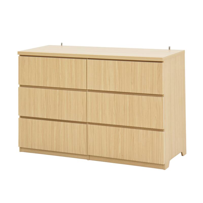6-Drawer Storage Cabinet Dresser with Wavy Panel, Wood Clothes Organizer for Bedroom & Hallway