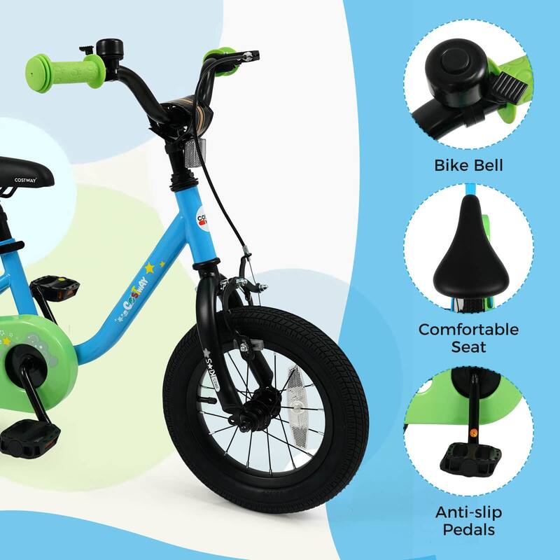 Costway 12-Inch Kids Bicycle with Adjustable Seat Front Handbrake & - See Details