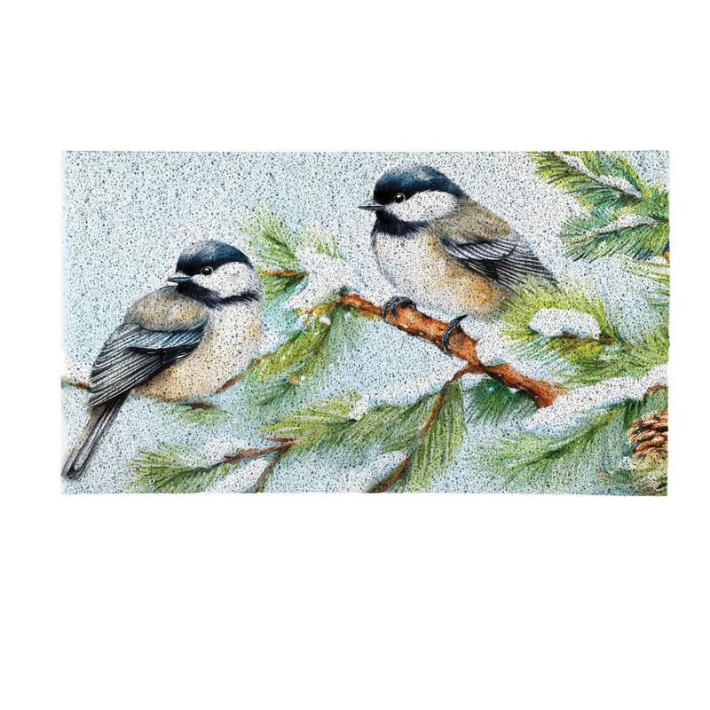 Holiday Chickadees PVC Trapper Door Mat - 28" x 16"
