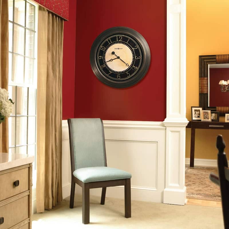 Howard Miller Chadwick Industrial, Vintage, Classic, and Transitional Style Statement Wall Clock, Reloj De Pared - Black/Brown