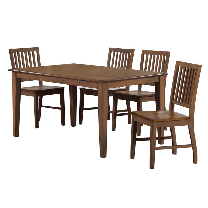 Rectangular Dining Table Set with 4 Chairs - 60 Inch Table, Seats 7, Amish Brown Finish