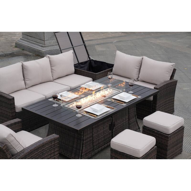 7-Piece Patio Conversational Sofa Set with Aluminium Firepit Table
