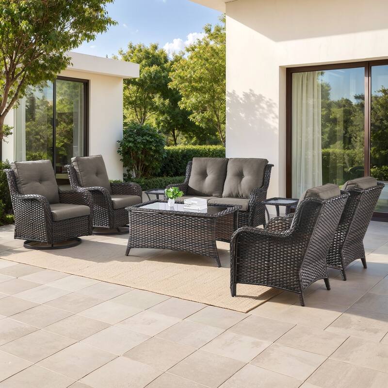 Gymojoy 8-Piece Outdoor Wicker Patio Furniture Set with Swivel Rockers, Loveseat & Side Tables