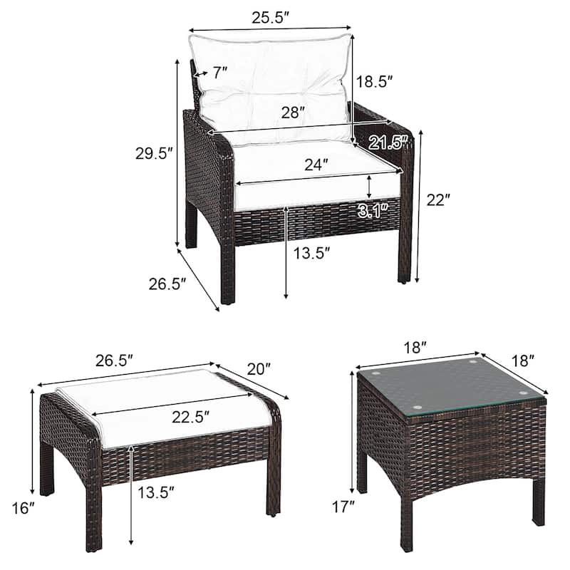 Costway 5 PCS Patio Rattan Furniture Set Sofa Ottoman Table Cushioned - See Details