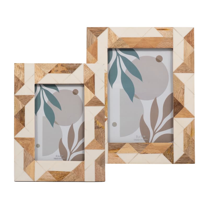 Decorative Photo Frame Contemporary Resin Wood Brown and White Geometric Design Picture Frame Home or Office
