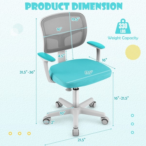 dimension image slide 2 of 3, Costway Auto Lock Kids Mesh Chair with Armrests Height Adjustable - 21.5''x 20''x 31.5''-36''