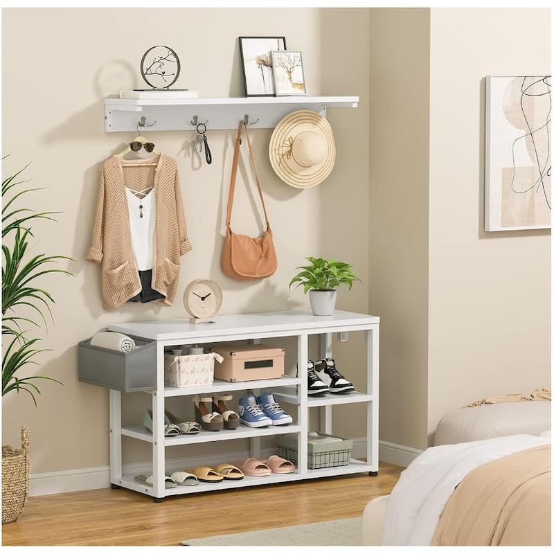 Industrial Hall Tree, 4-in-1 Entryway Coat Rack and Shoe Bench Rack Set with 5 Shoe Storage Cabinets