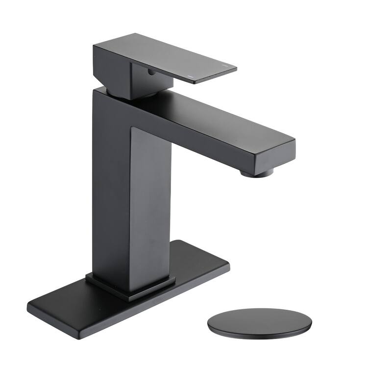 Bathroom Faucet Single Hole, Single Handle Stainless Steel Faucet for Bathroom Sink with Deckplate and Drain Assembly - Matte Black