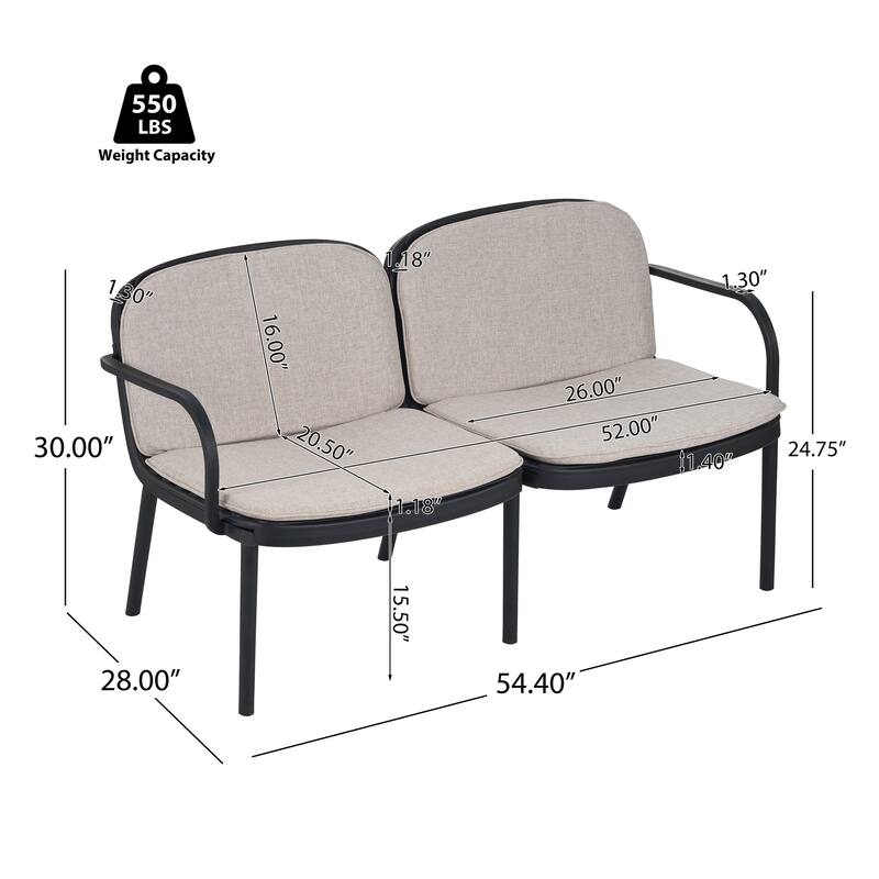Roomfitters Luna Outdoor Plastic Loveseat Bench with Water Repellent Cushion, Modern