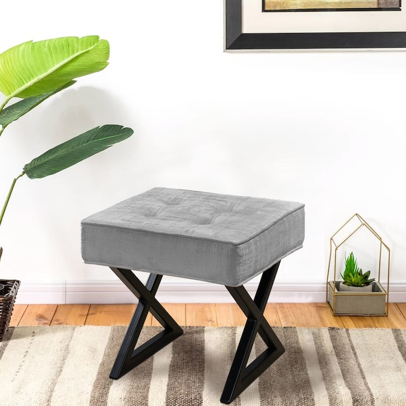 Textured Velvet Ottoman Vanity Stool 18"X18"X17"