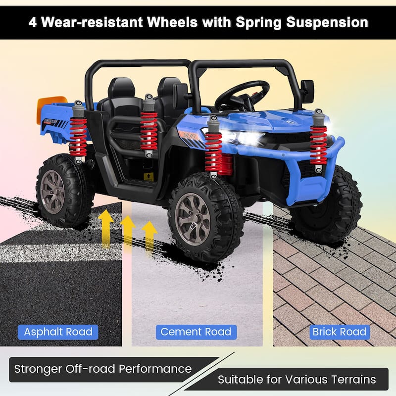 Gymax 12V 2 Seater Ride On UTV Dump Truck Remote w/ Electric Dump Bed