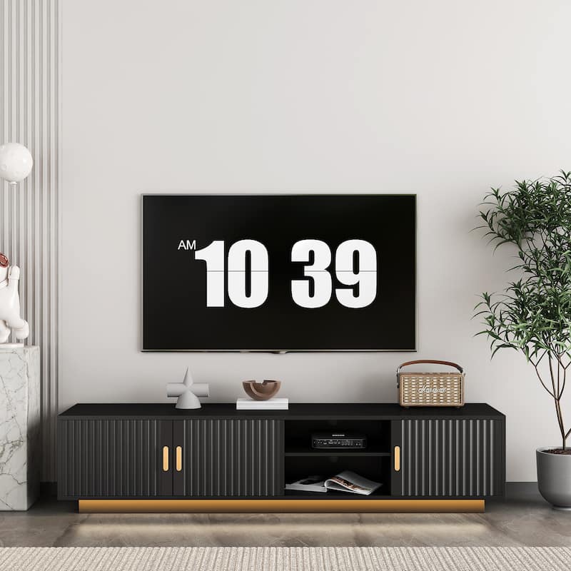 Black 65" Mid-Century TV Stand with LED Lights & Storage for TVs Up to 60"