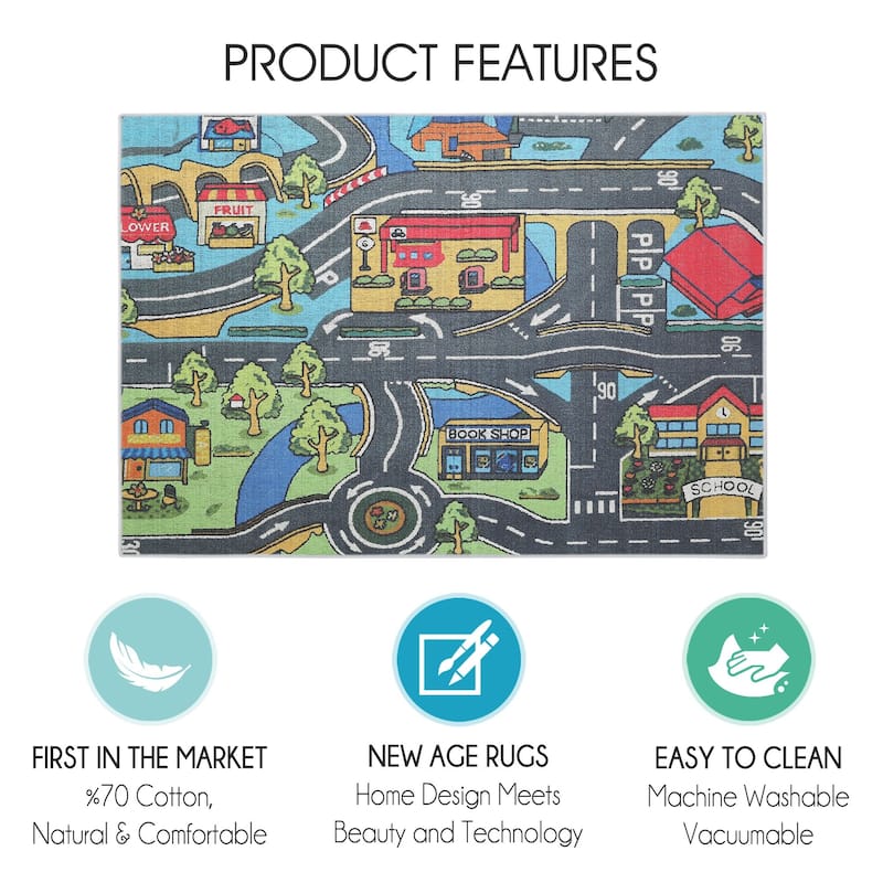 Sussexhome Low Pile Non-Slip Washable Educational Rug