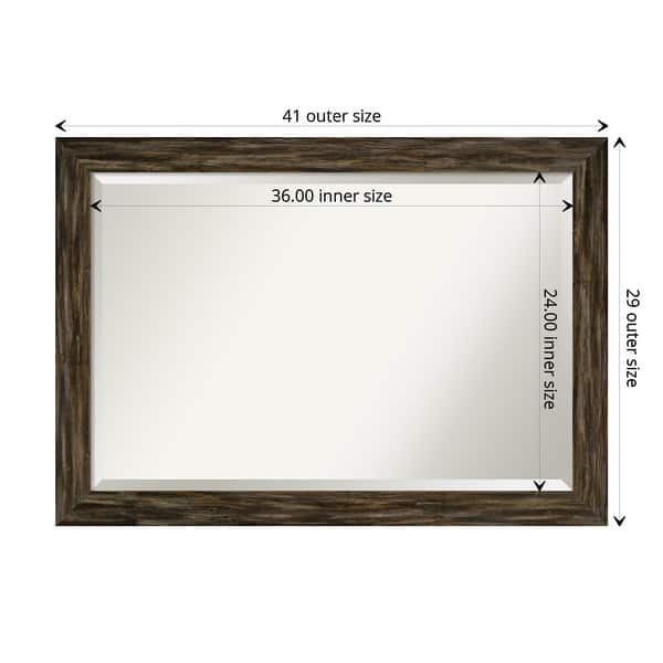 dimension image slide 3 of 4, Beveled Wood Wall Mirror - Fencepost Brown Narrow Frame