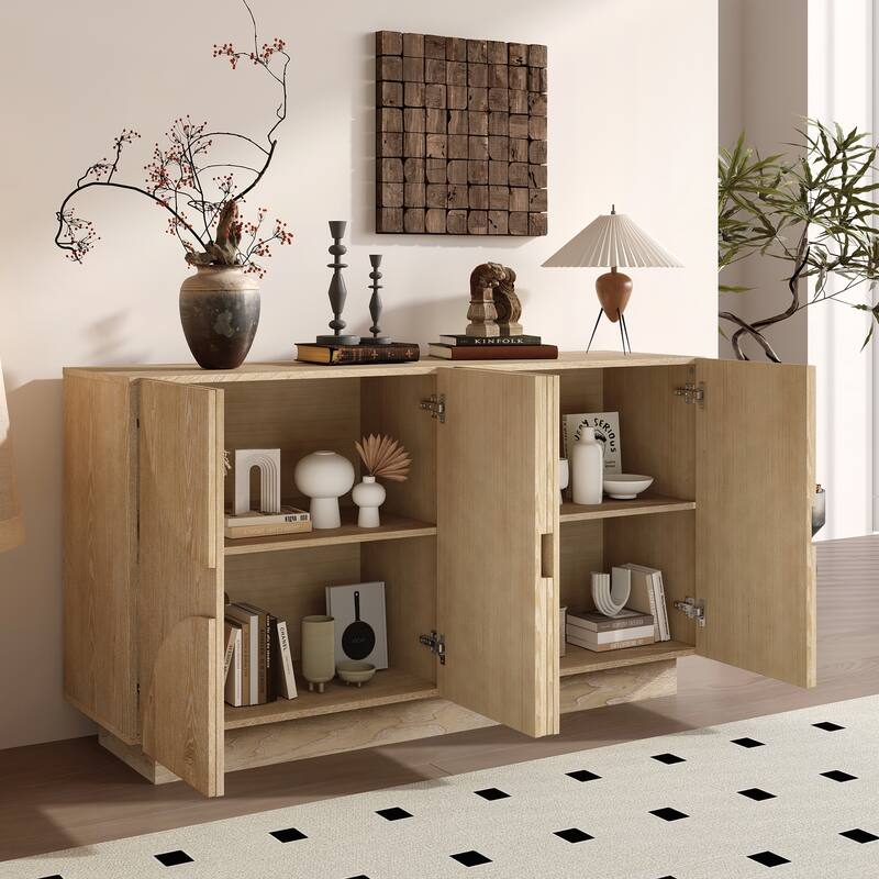 4-Door Large Storage Sideboard with Semi-Circular Handles and Adjustable Shelves for Dining Room and Living Room