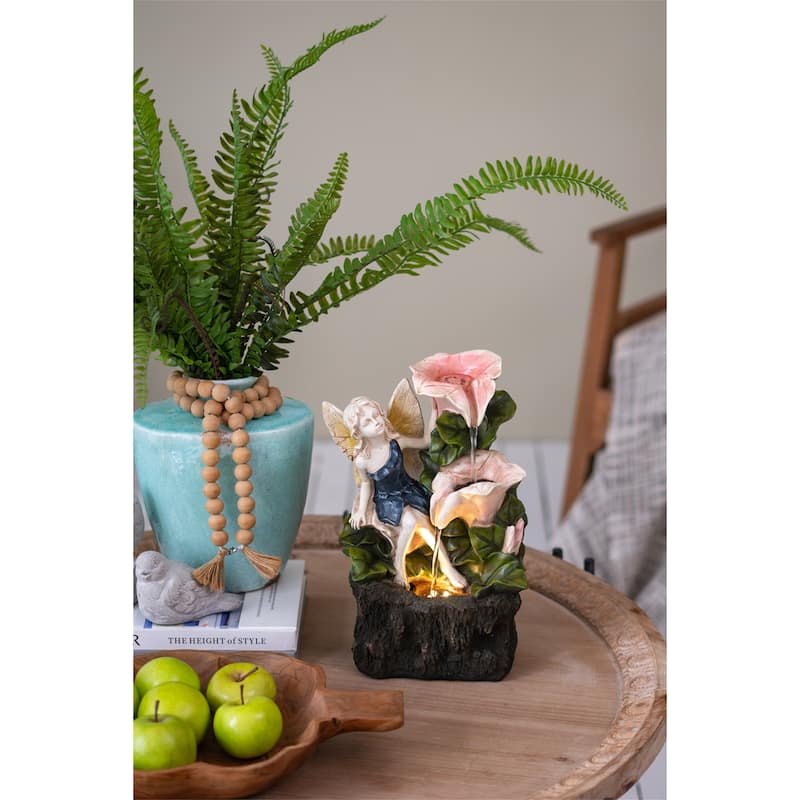 Decorative 3 Tier Tabletop Water Fountain with Fairy and LED Light
