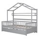preview thumbnail 24 of 24, Twin Size House Platform Bed with Trundle, Shelf, Roof, Semi-Enclosed Space, Sturdy Pinewood Frame, Space-saving