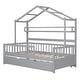preview thumbnail 6 of 40, Wooden Twin Size House Bed with Trundle,Kids Bed with Shelf, Gray