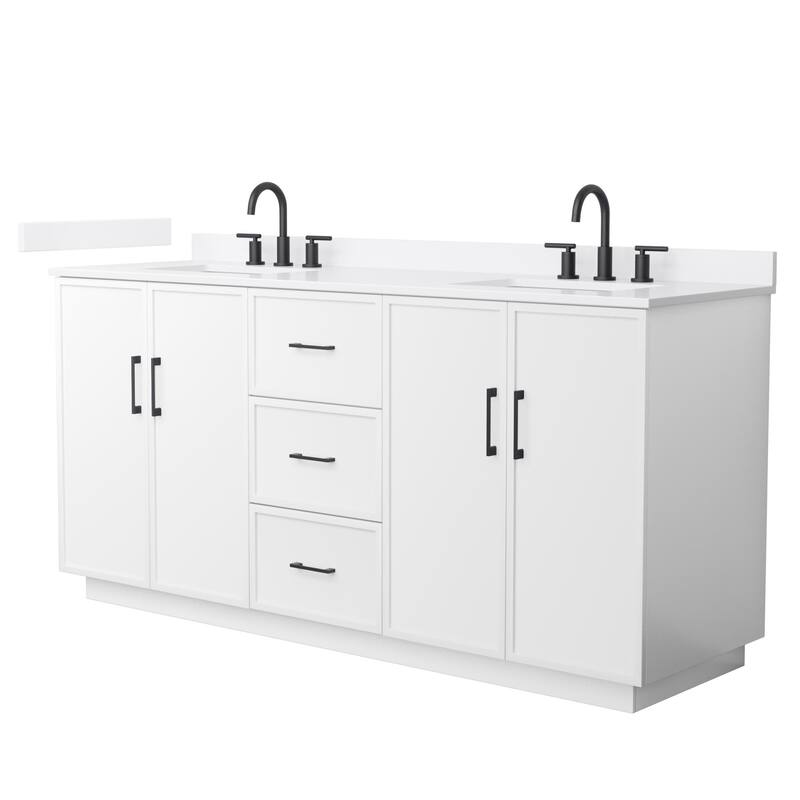 Wyndham Collection WCH7474-72D-QTZ-US3MXX Elan TK 72" Free Standing - White / White Quartz Top / Matte Black Hardware