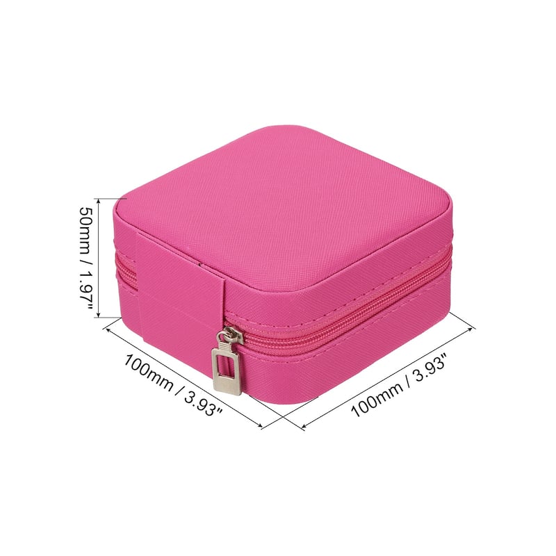 Travel Jewelry Case Jewelry Organizer Box with Mirror Square Style 1 - Red