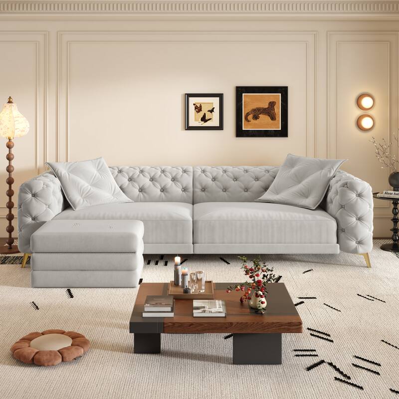 GDFStudio - Velvet 97.7" 3-in-1 Convertible Sleeper Sofa with Pull-Out Bed