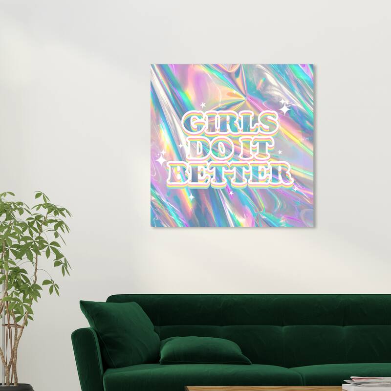Wynwood Studio Canvas Typography and Quotes Girls Do It Better White and Metallic Silver Wall Art Canvas Print - 30 x 30