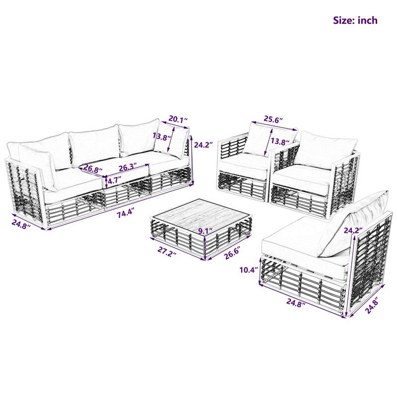 Patio Modular Sectional Sofa Convertible Furniture Set wCoffee Table
