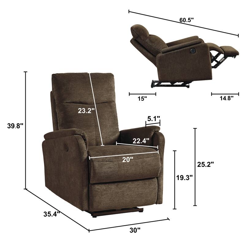 Recliner Chair with Power Recline, USB Port, Lumbar Support, and Anti-Pilling Fabric - Ideal for Small Spaces