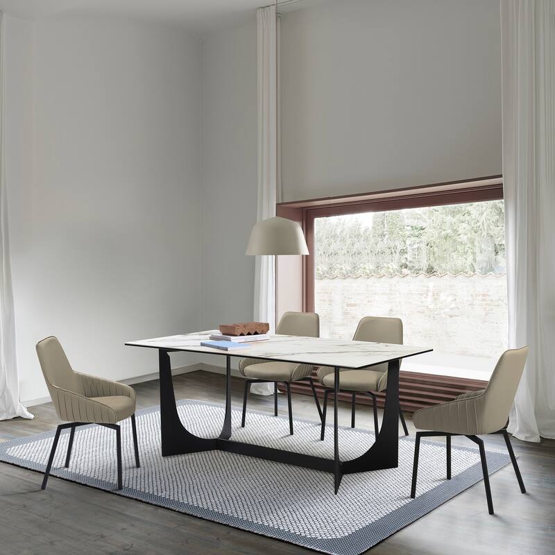 Esme 70" Sintered Stone and Black Metal Dining Table with Trestle Base