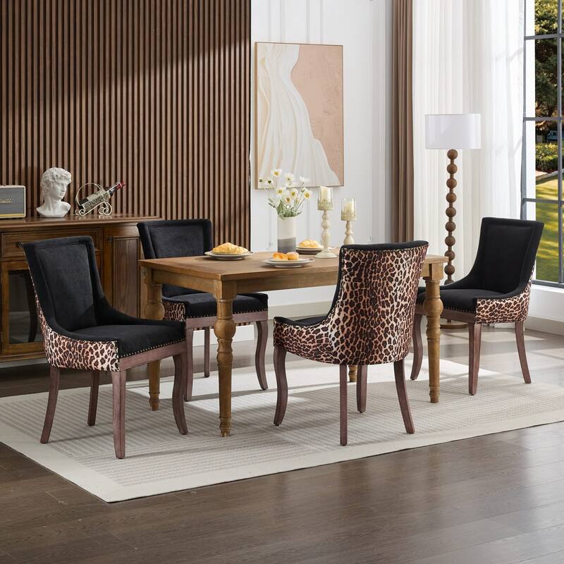 Ultra Side Dining Chair Set of 2, Thickened Fabric Upholstered Dining Chair, Kitchen Chairs with Solid Wood Legs & Nailhead Trim