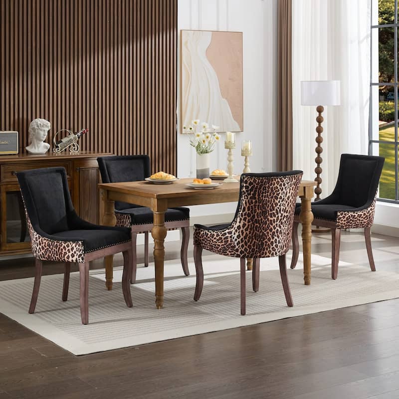 Ultra Side Dining Chair With Bronze Nailhead Set of 4 - Leopard