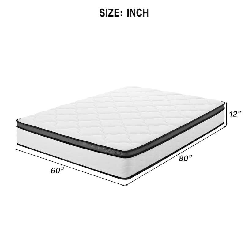 Queen Mattress, 12 Inch Queen Hybrid Mattress in a Box,Individually Wrapped Pocket Coils Innerspring Mattress, Medium Firm