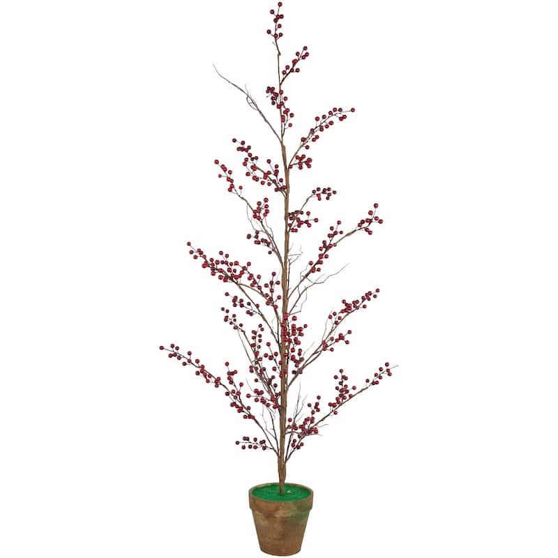 Potted Berry Artificial Christmas Twig Tree - Unlit - 4' - 4.5'