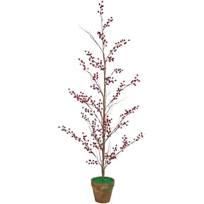 Potted Berry Artificial Christmas Twig Tree - Unlit - 4' - 4.5'