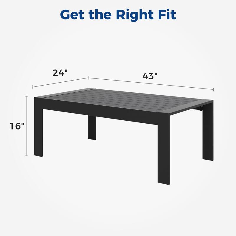 All-Weather Aluminum Outdoor Coffee Table,Modern Coffee Table for Outside,Rectangle Patio Coffee Table