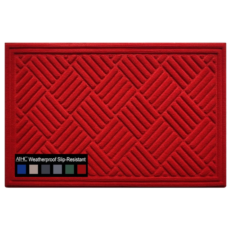 A1HC New All Weather Superior Dirt and Moisture Absorbing Polypropylene Door Mat with Non-Slip Backing for Inside Outside Use - 18"x30" - Checkered Red