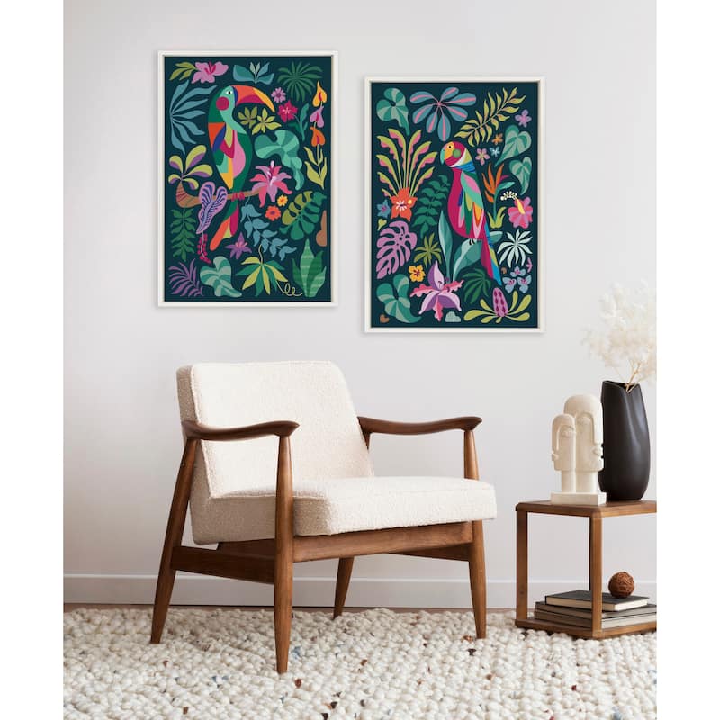 Kate and Laurel Sylvie Beaded Parrot Toucan Canvas Set by Rachel Lee