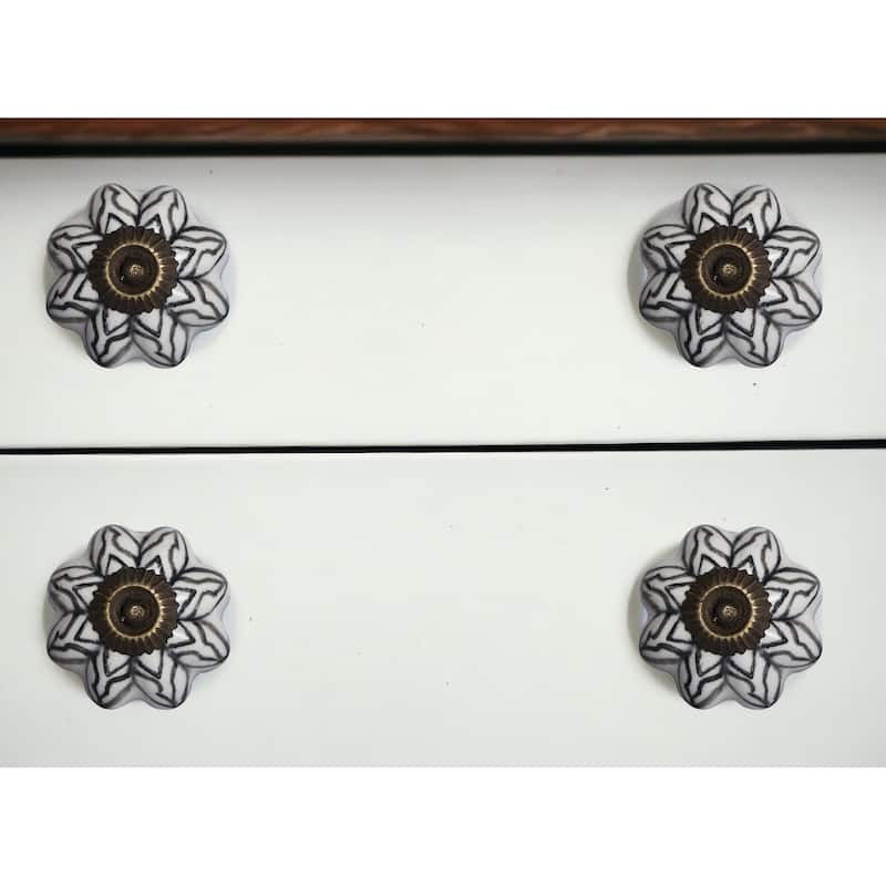 HomeRoots Set of Eight Black And White Ceramic And Metal Drawer Pull Knobs - 1.5' X '1.5' X '1.5 - White/Black - 1.5' X '1.5' X '1.5