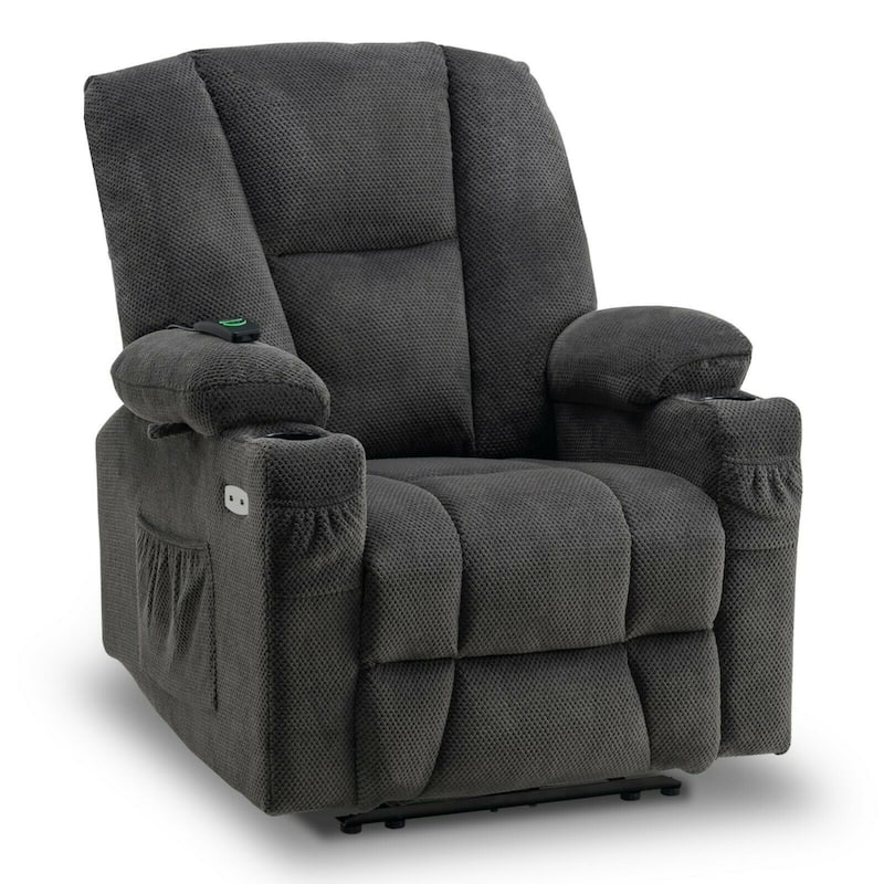 MCombo Electric Power Recliner Chair with Massage & Heat, Plush Fabric 8015 - Grey