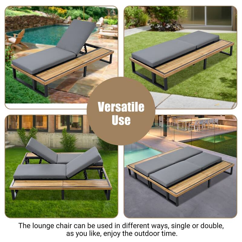 Outdoor Lounge Chair Set of 2 with 5 Position Adjustable Backrest, Iron Patio Loungers Recliners with Wood Side Table