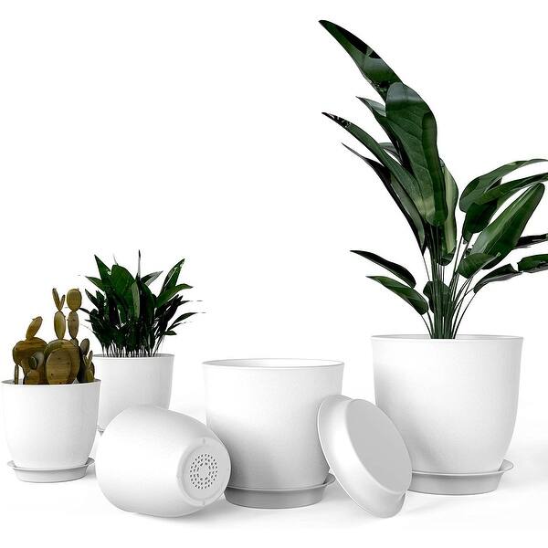 Home Office Hotel Desk Plastic Casks Shape Plant Flower Pot Holder White w Tray Home Office Hotel Desk Plastic Casks Shape Plant Flower Pot Holder White w Tray
