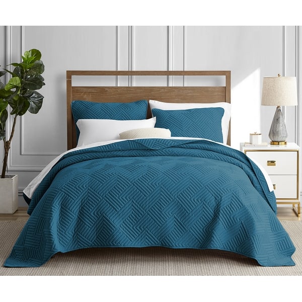 slide 2 of 17, Garment Wash Grid Stitched Ultra Soft Microfiber 3-Piece Quilt Set