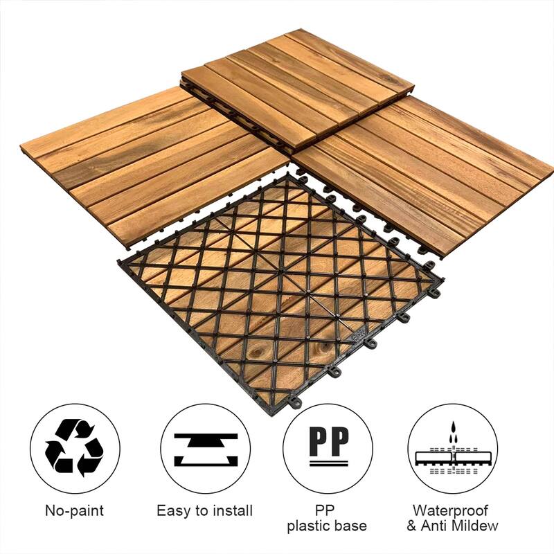NOVO 6-slat Deck Tiles 11.18"x11.18" Acacia (30 Pack)