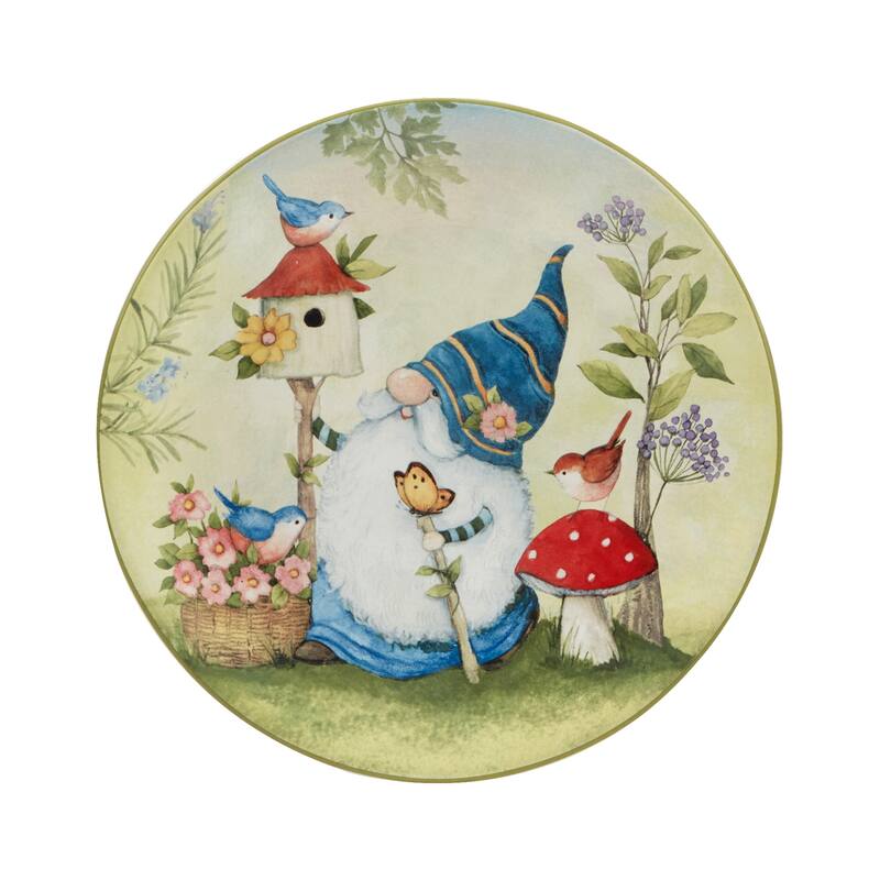 Certified International Garden Gnomes 9" Salad/Dessert Plates, Set of 4 Assorted Designs - 11' x 11'