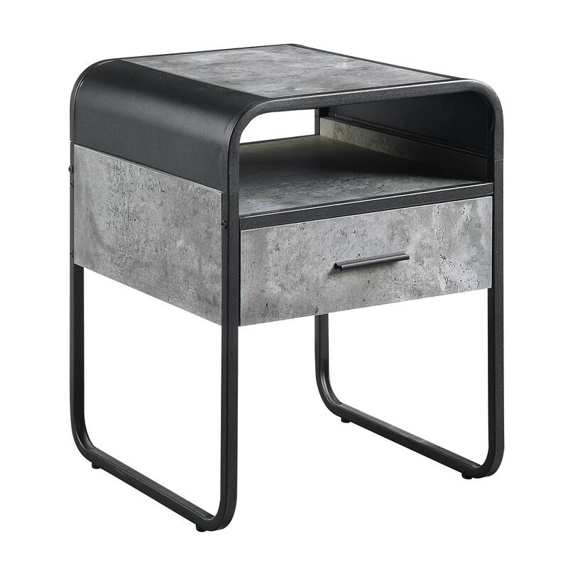 Raziela 2 Tier End Table with Drawer and Open Storage Shelf in Concrete