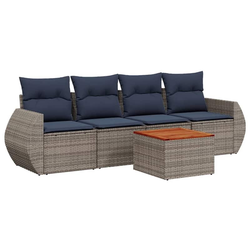 vidaXL 5 Piece Patio Sofa Set with Cushions Gray Poly Rattan - 98.4x33.5x24.4