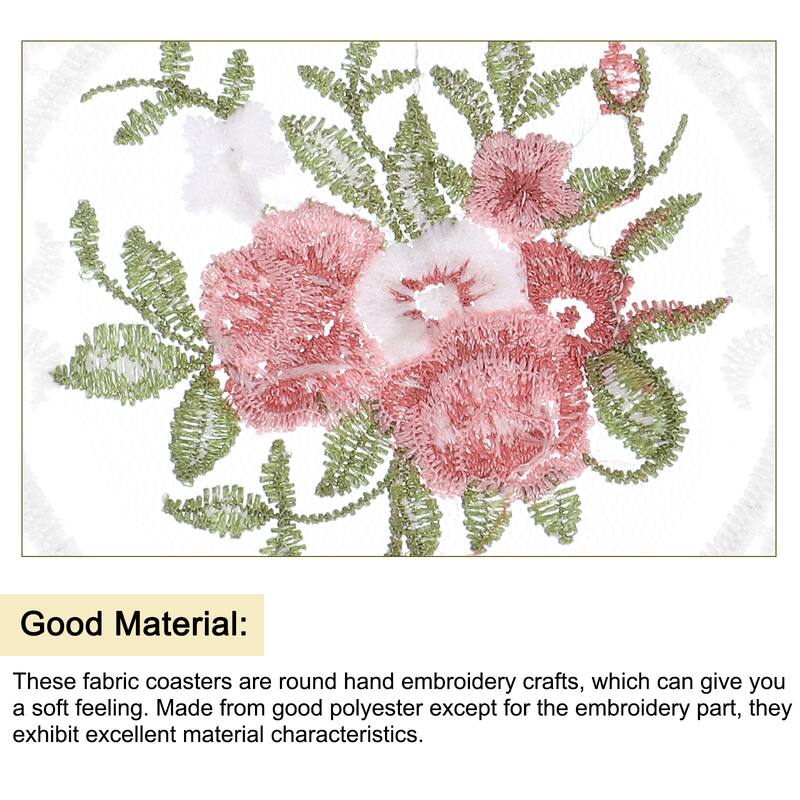 Fabric Coasters, 4.7" Polyester Round Lace Embroidery Cup Mat