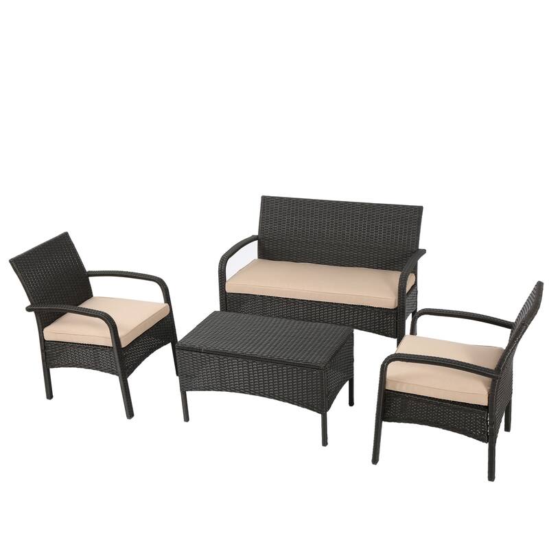 4PC Comfortable Outdoor Chat Set for Relaxing and Socializing - Brown