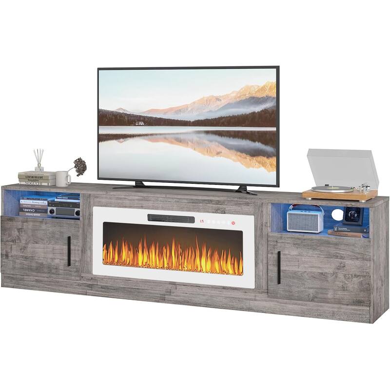 Bossin 80" Fireplace TV Stand with 36" Electric Fireplace, TV Stand for TVs Up to 90", 16 Colors LED Lights/Entertainment Center